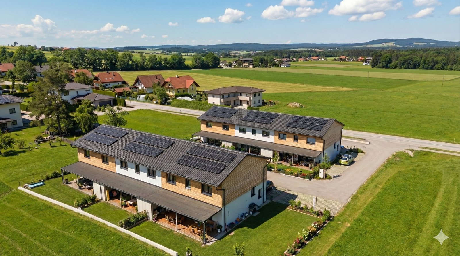 Drohnenansicht Reihenhäuser